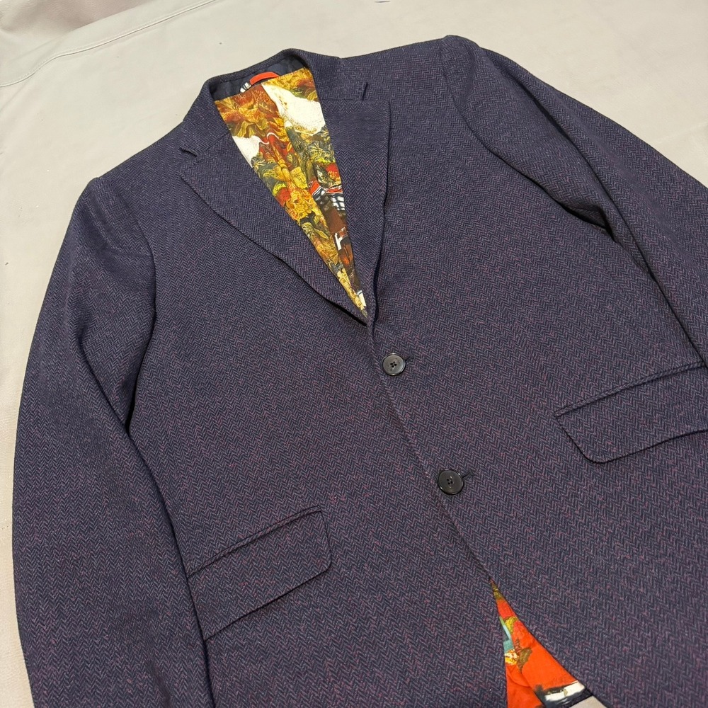 ETRO‎ Men Navy Herringbone Wool/Cotton Blazer Suit Jacket Italy 54 US 44-7587